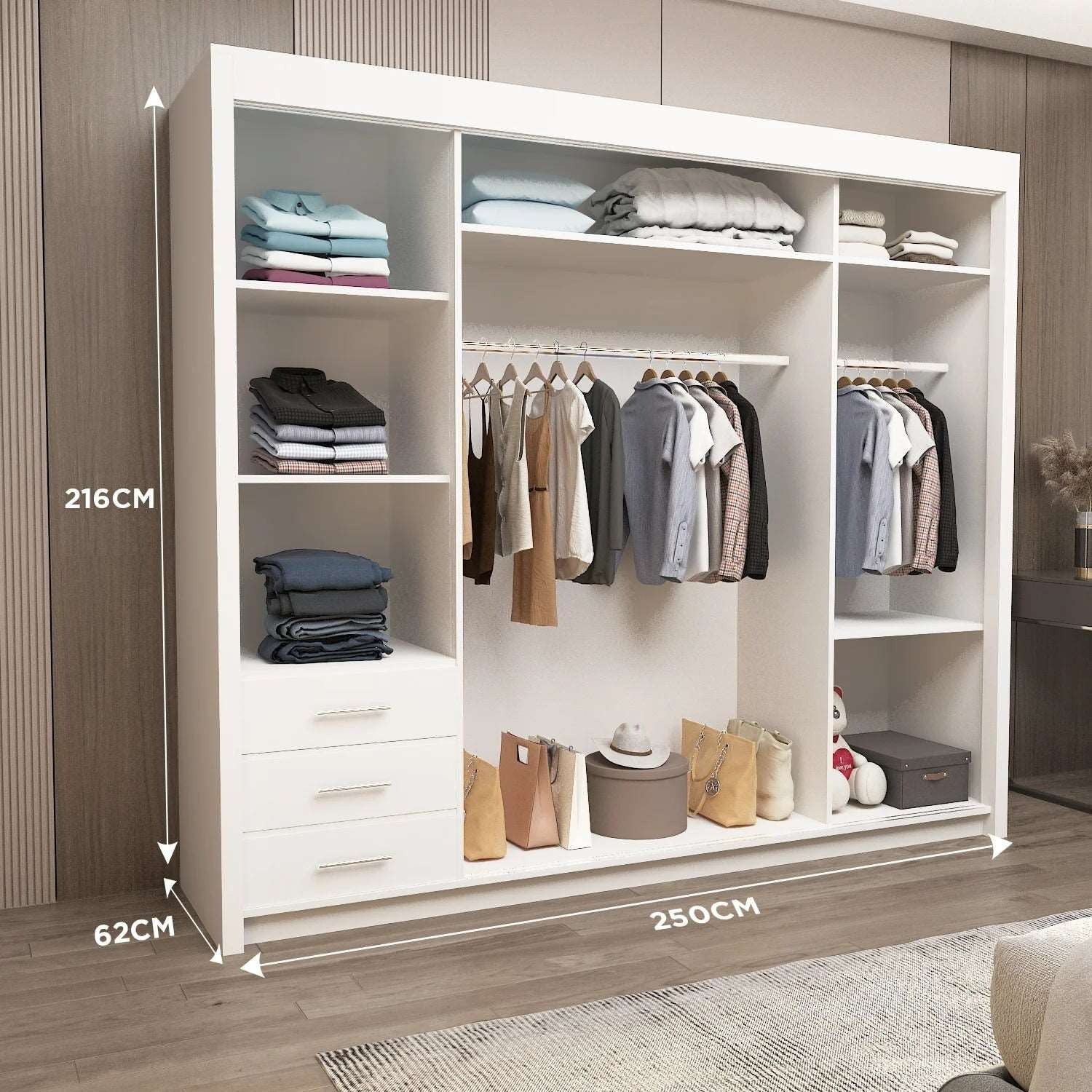 Oslo Mirror Sliding Wardrobe for bedroom - Grey, White and Black