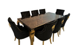 Clara Gold Dining Table Set with Velvet Lion-Head Chairs