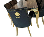 Clara Gold Dining Table Set with Velvet Lion-Head Chairs
