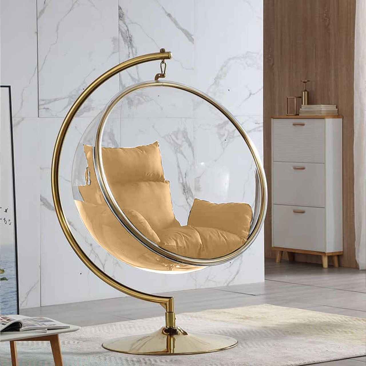 Elegant Hanging Chair with Pedestal Base - Swing chair Hardened Acrylic Seat & Alloy Steel
