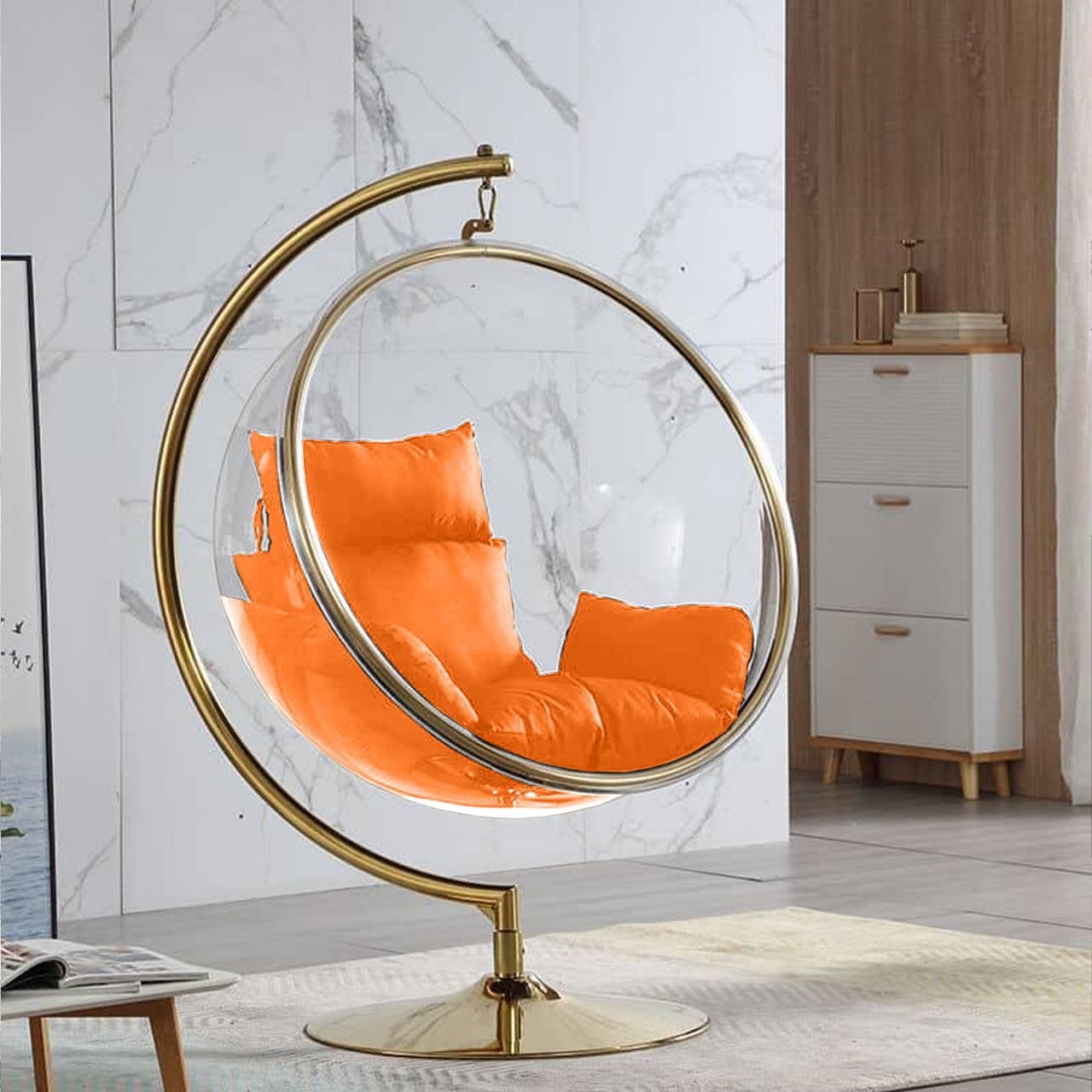 Elegant Hanging Chair with Pedestal Base - Swing chair Hardened Acrylic Seat & Alloy Steel