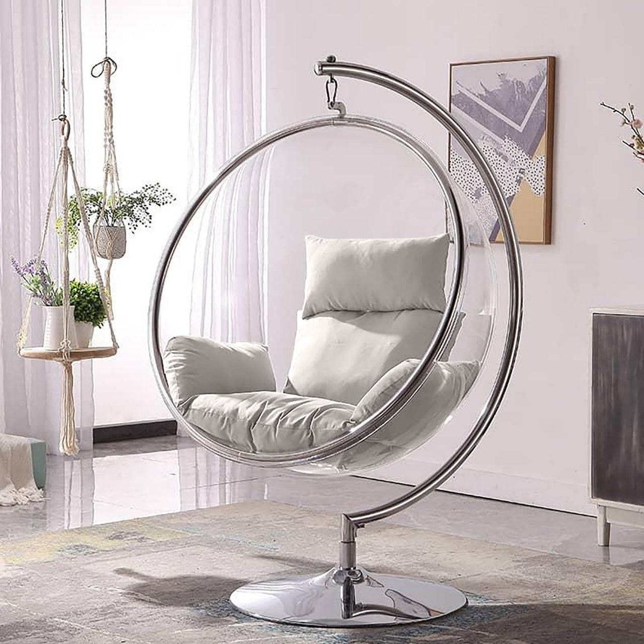 Elegant Hanging Chair with Pedestal Base - Swing chair Hardened Acrylic Seat & Alloy Steel