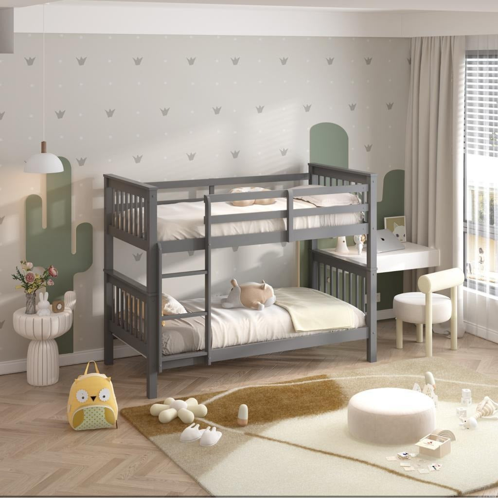 Single Wooden Bunk Bed For Kids In Grey And White