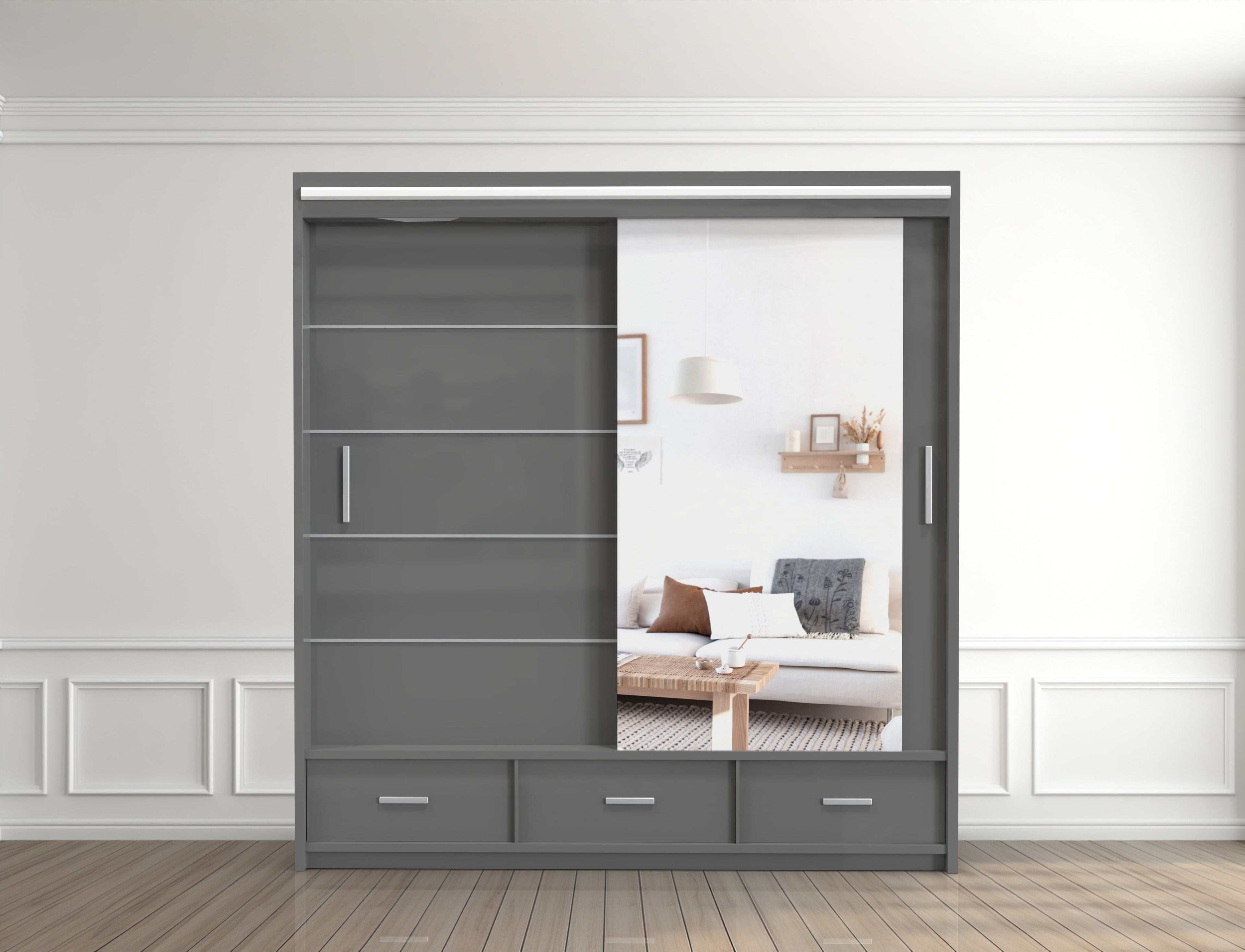 Florence High Gloss Wardrobe with Sliding Mirrors and Metallic Handles