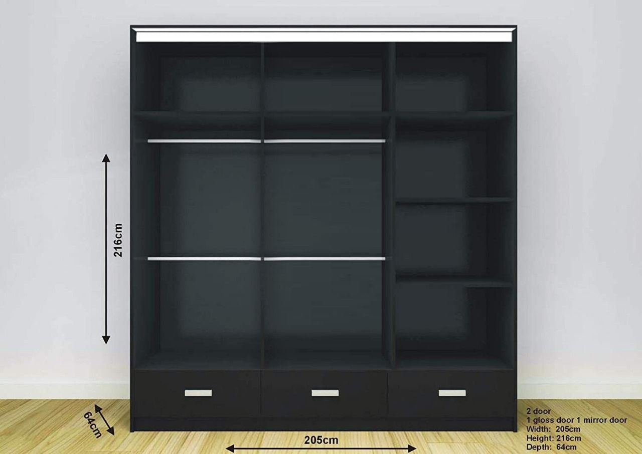Florence High Gloss Wardrobe with Sliding Mirrors and Metallic Handles