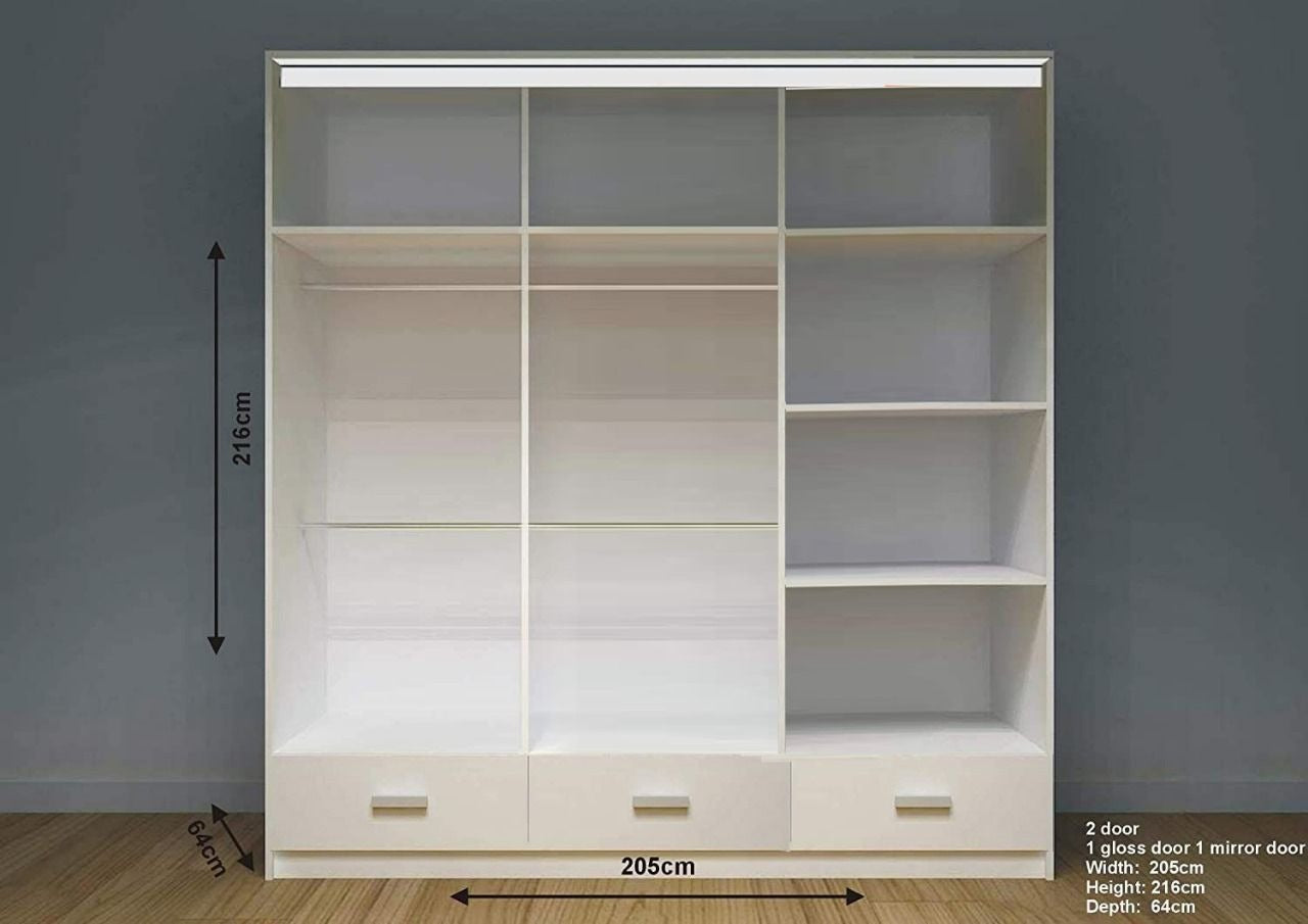 Florence High Gloss Wardrobe with Sliding Mirrors and Metallic Handles