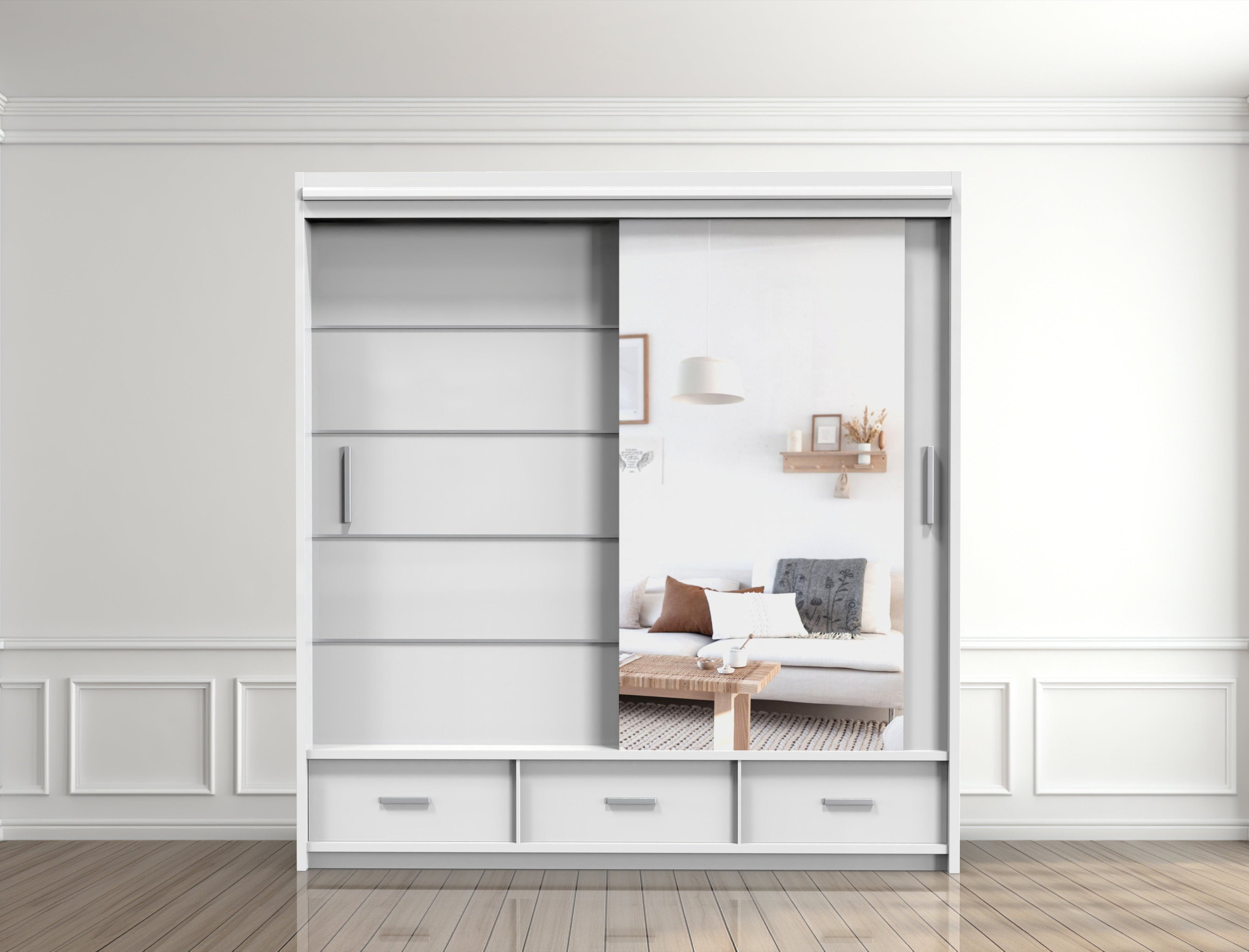 Florence High Gloss Wardrobe with Sliding Mirrors and Metallic Handles