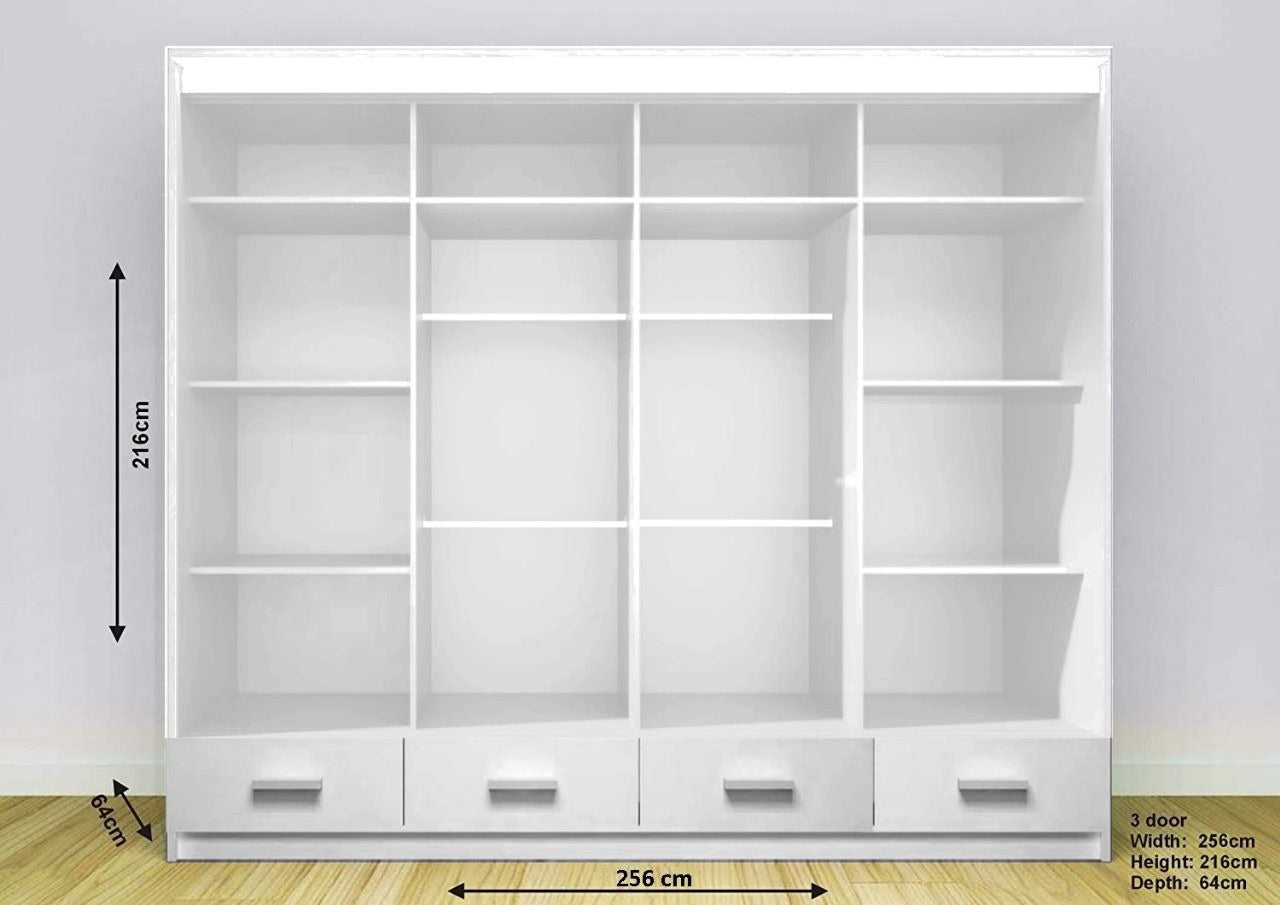 Florence High Gloss Wardrobe with Sliding Mirrors and Metallic Handles