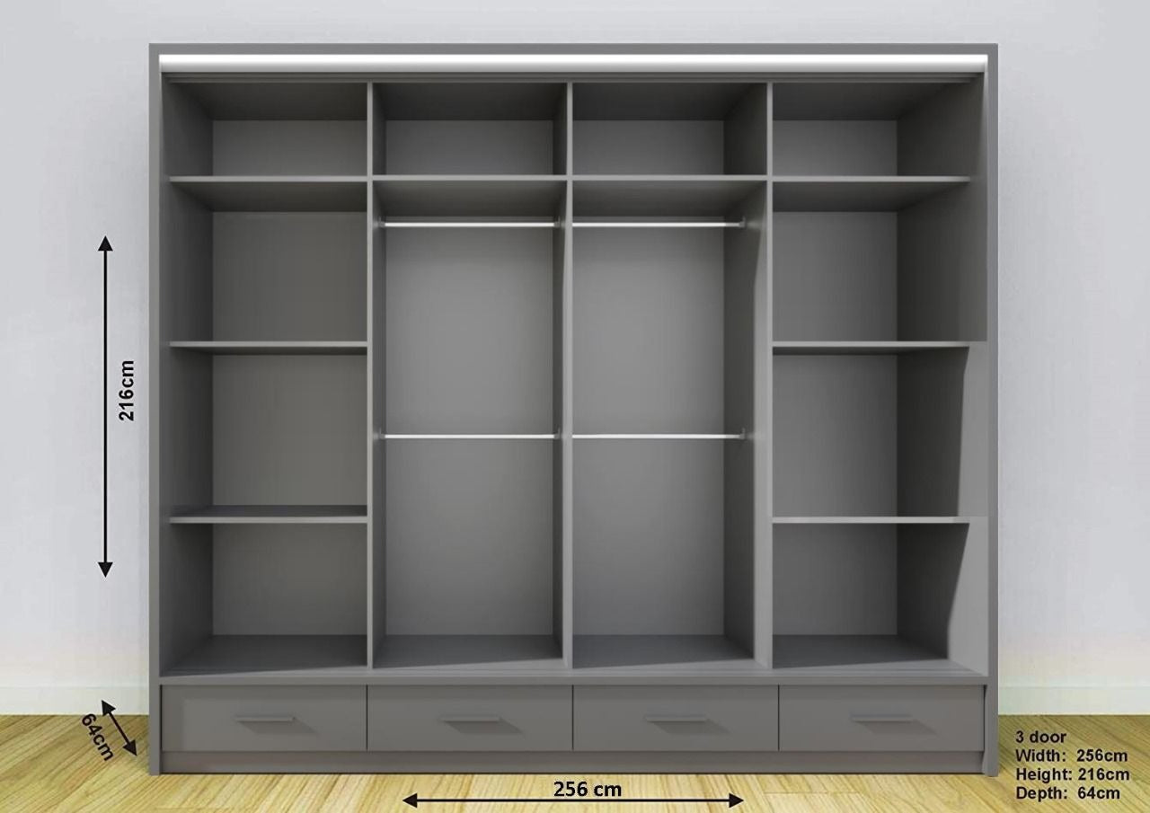 Florence High Gloss Wardrobe with Sliding Mirrors and Metallic Handles