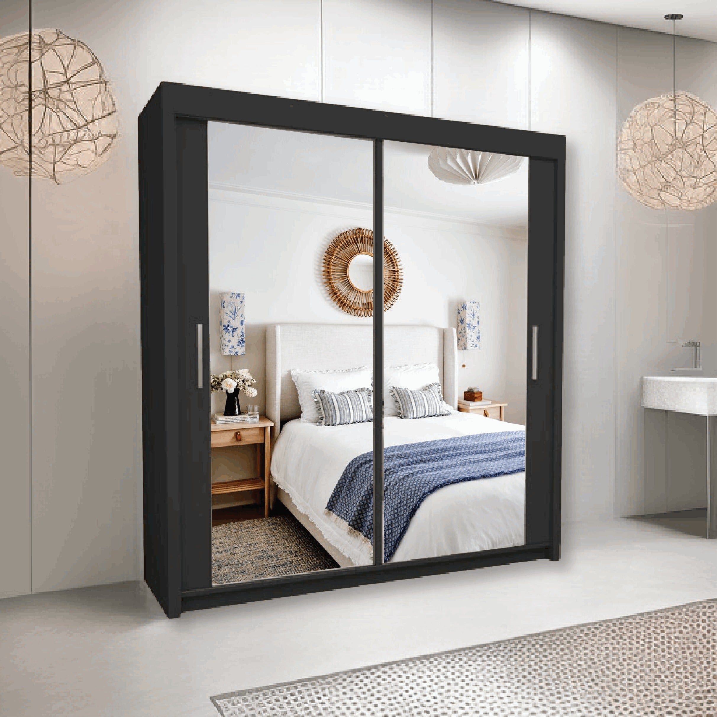 Milan Sliding Mirror Wardrobe 2 and 3 Doors Option, Full-Length Mirrors, Ample Hanging Space & Shelves