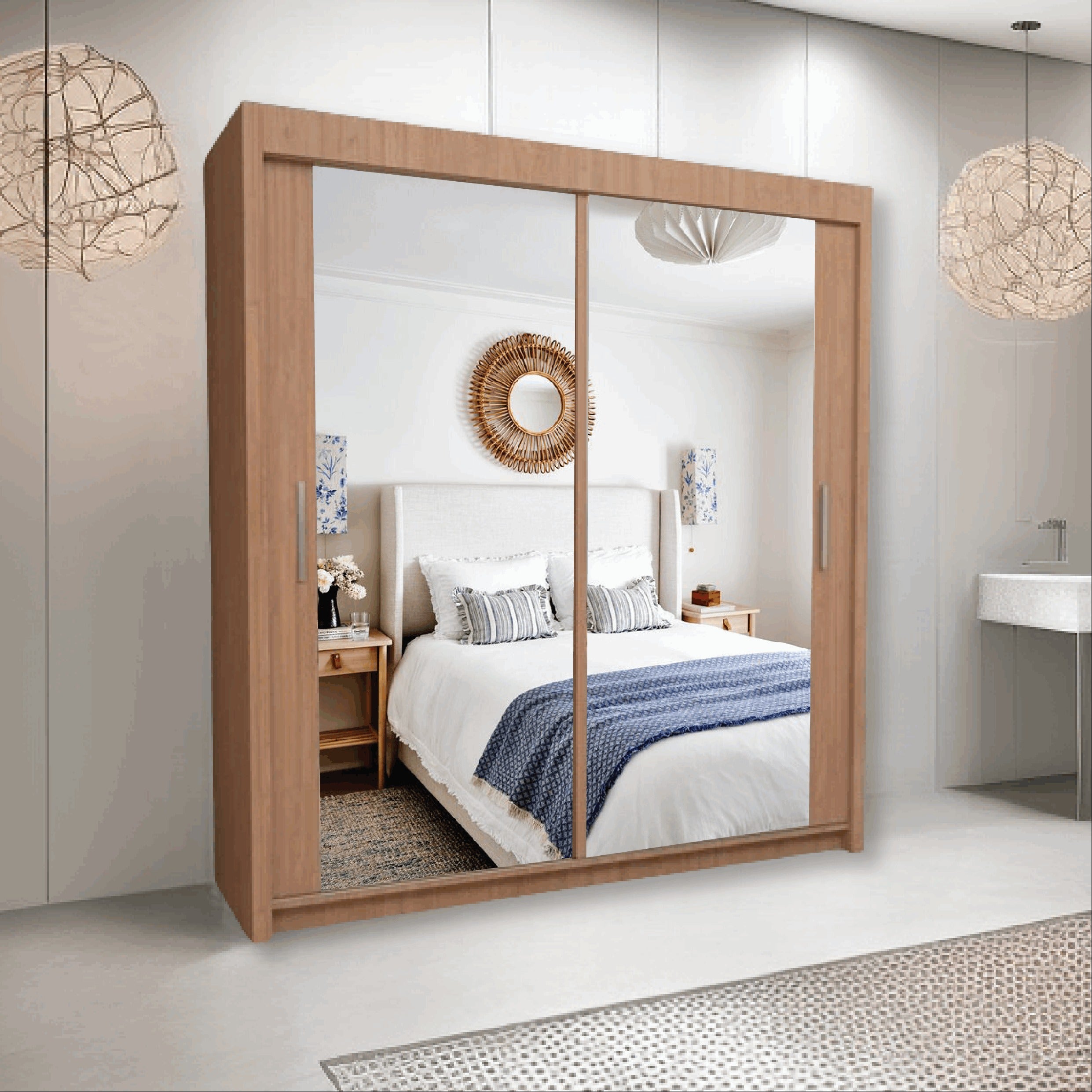 Milan Sliding Mirror Wardrobe 2 and 3 Doors Option, Full-Length Mirrors, Ample Hanging Space & Shelves