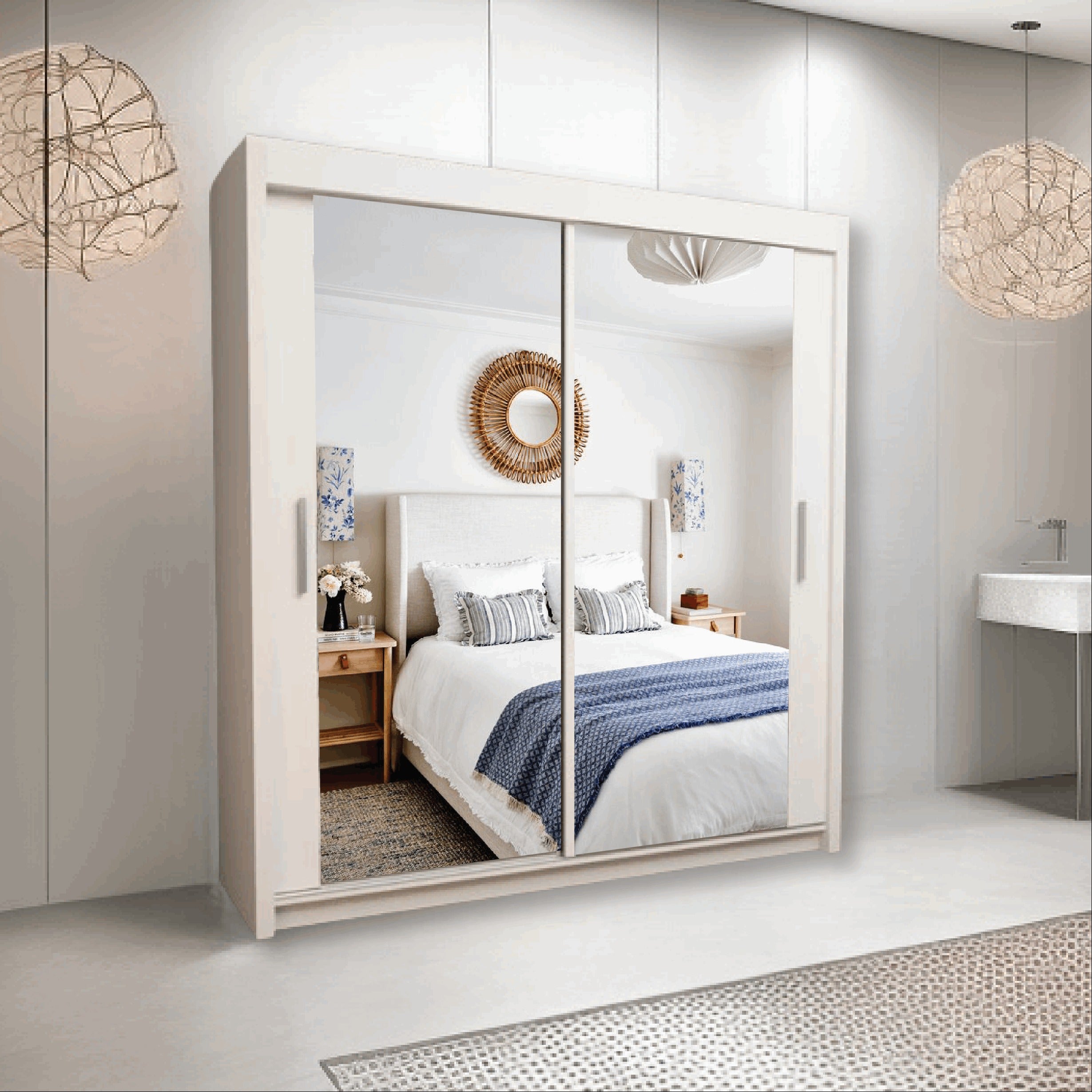 Milan Sliding Mirror Wardrobe 2 and 3 Doors Option, Full-Length Mirrors, Ample Hanging Space & Shelves