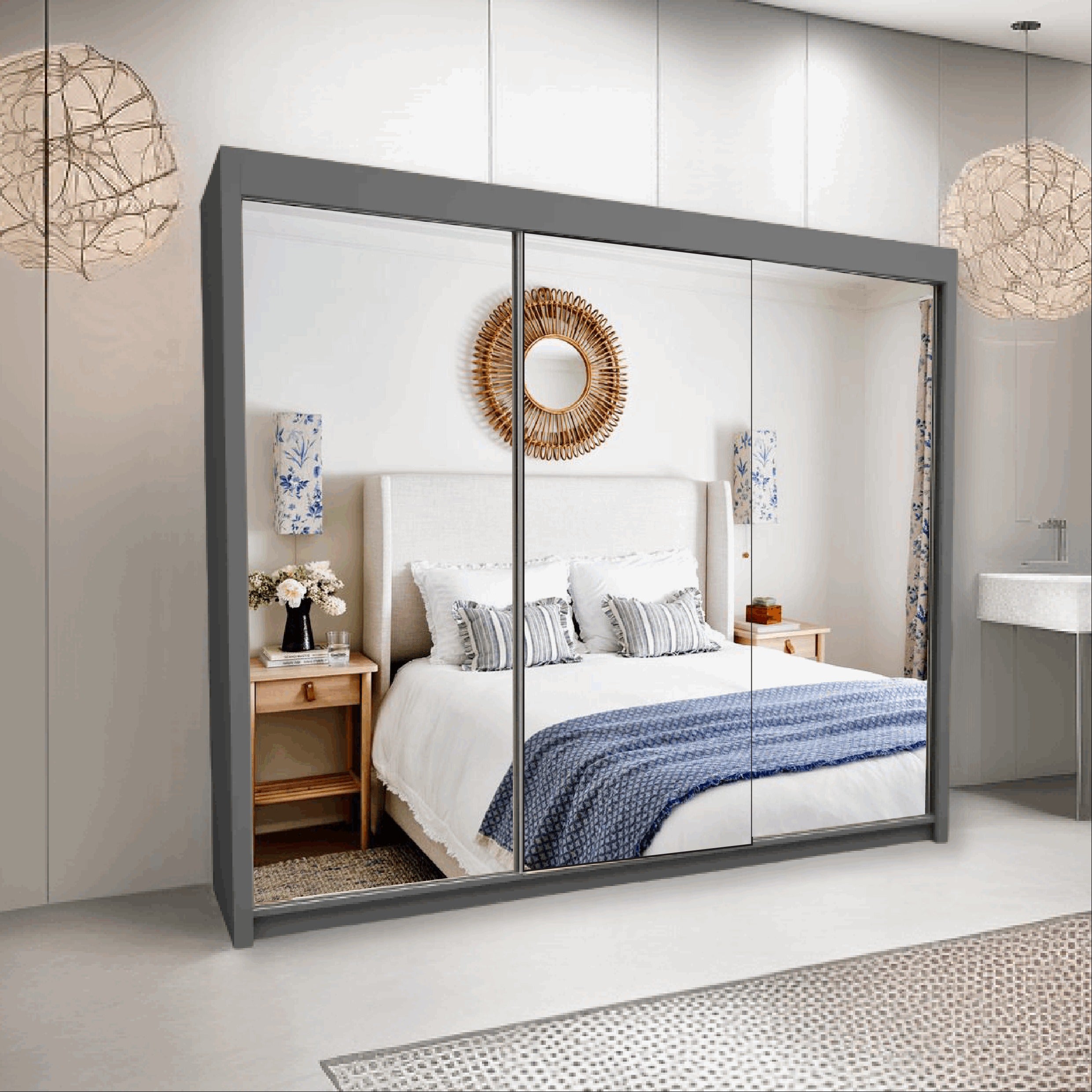 Milan Sliding Mirror Wardrobe 2 and 3 Doors Option, Full-Length Mirrors, Ample Hanging Space & Shelves