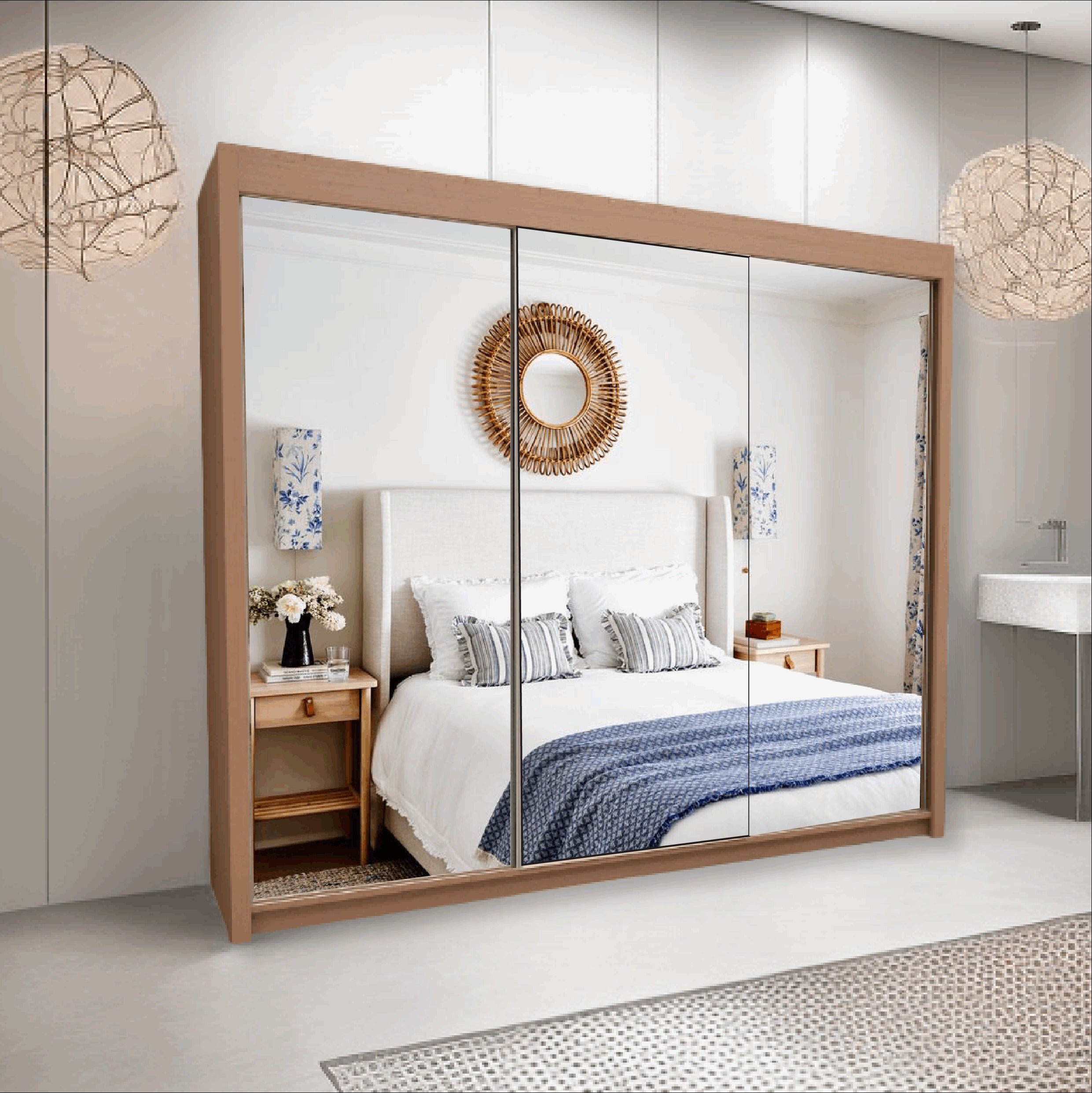 Milan Sliding Mirror Wardrobe 2 and 3 Doors Option, Full-Length Mirrors, Ample Hanging Space & Shelves