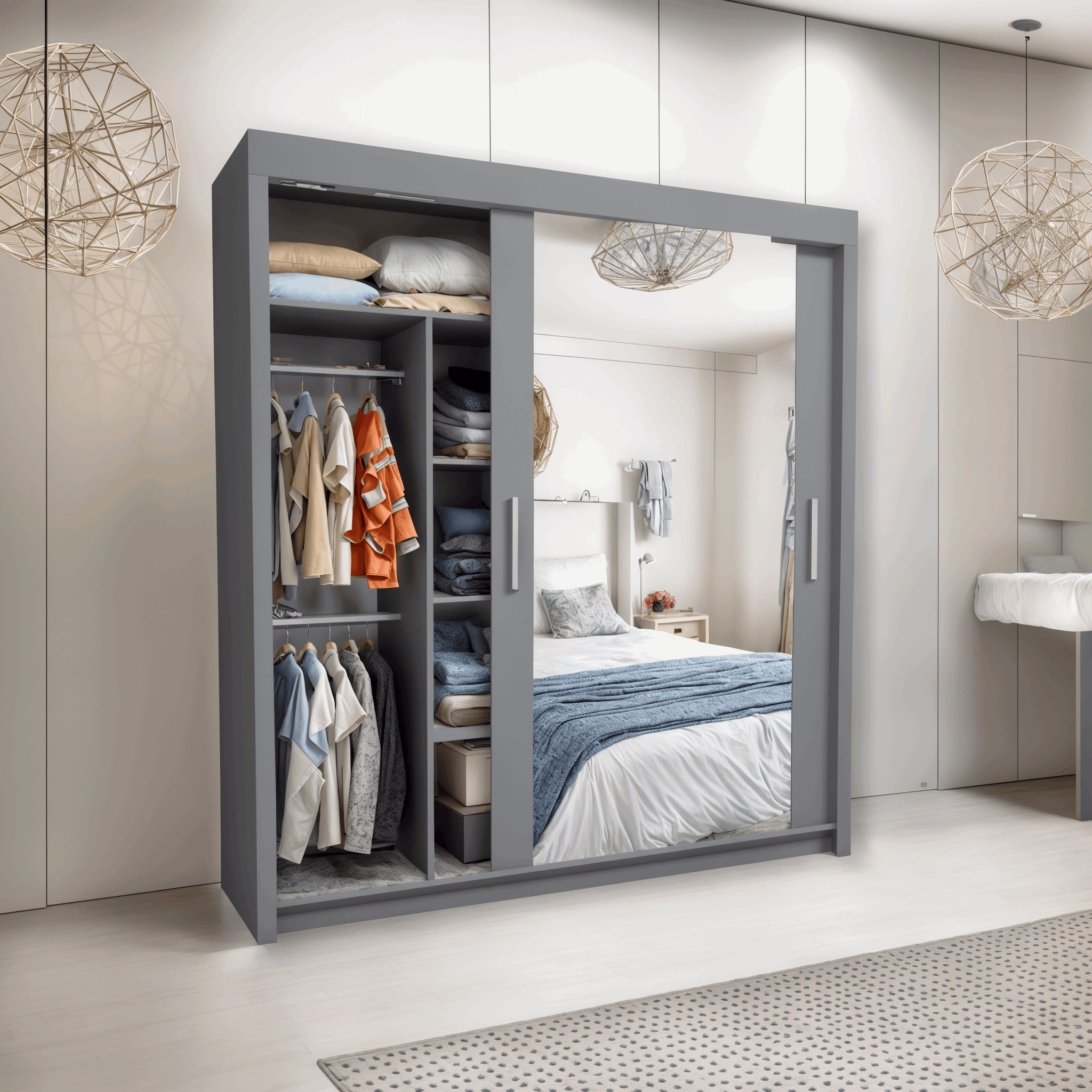 Milan Sliding Mirror Wardrobe 2 and 3 Doors Option, Full-Length Mirrors, Ample Hanging Space & Shelves