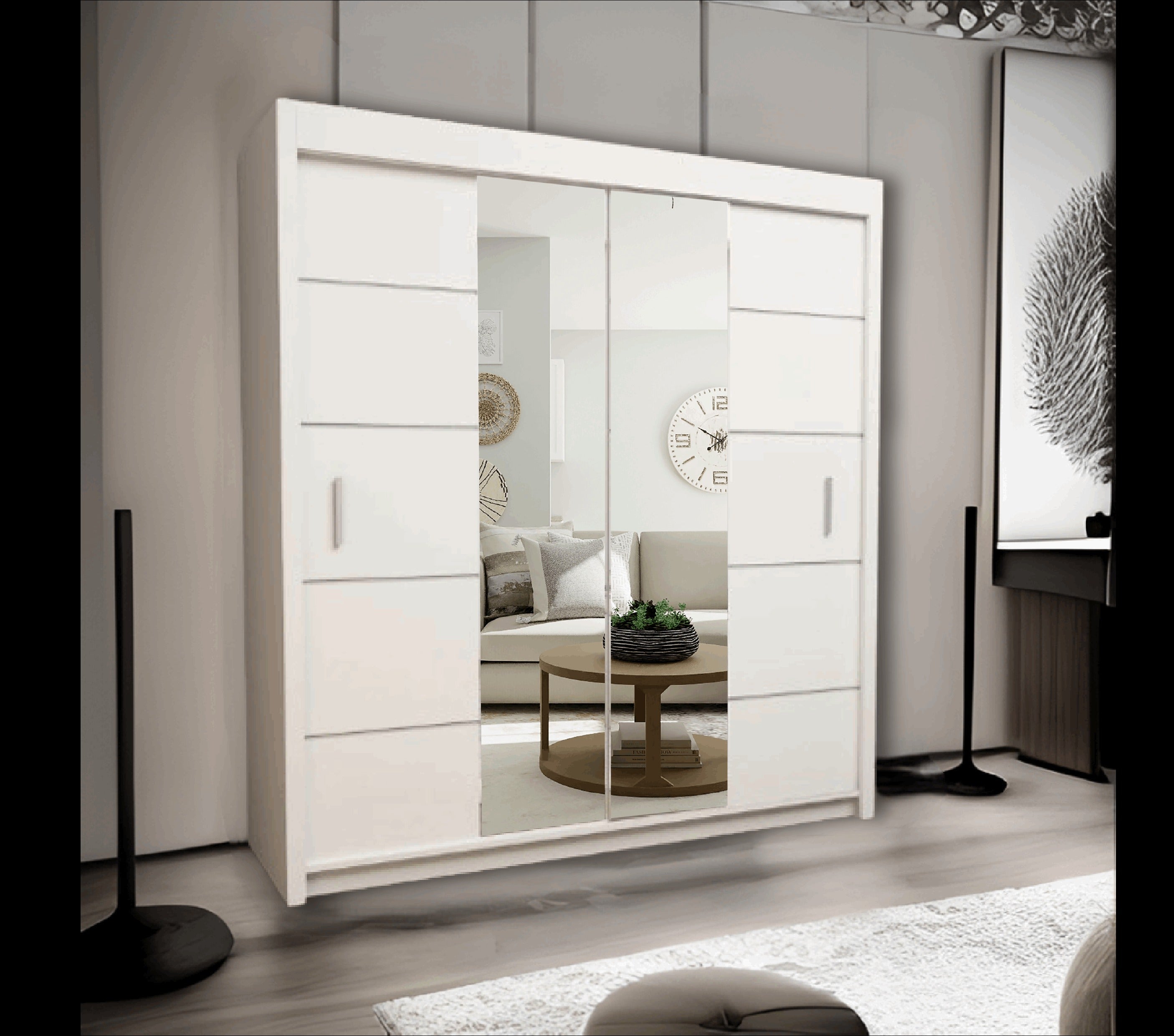 Oslo Mirror Sliding Wardrobe for bedroom - Grey, White and Black